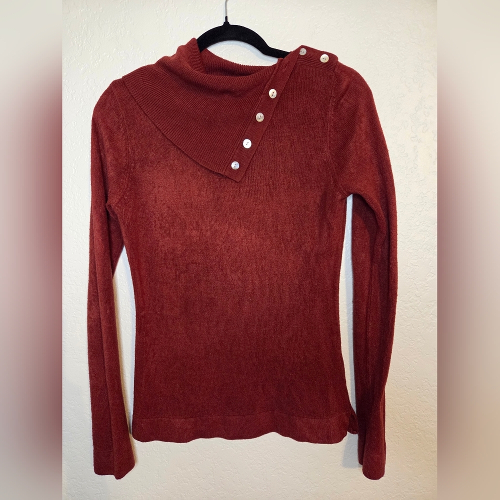 Vanity Rust Cowl Neck Sweater with Button Detail